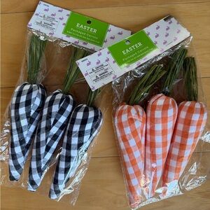 🥕Easter🥕Farmhouse🥕 Checkered Fabric Carrots 2 sets of 3 NEW